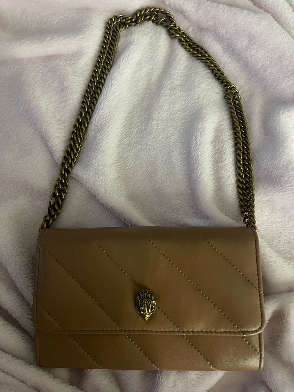 Kurt Geiger Tan Quilted Shoulder Bag with Gold Chain